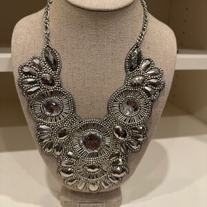 Statement Silver Crystal Bib Necklace - Women Jewelry